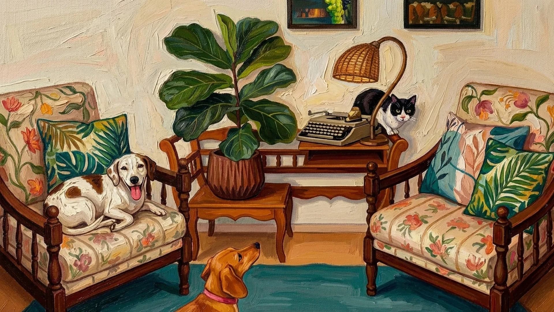 O ateliê com os pets — releitura artística